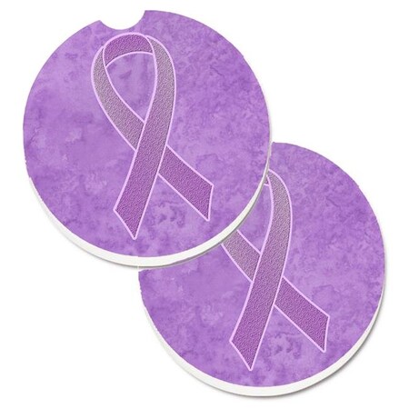 Carolines Treasures Carolines Treasures AN1200CARC Lavender Ribbon for All Cancer Awareness Set of 2 Cup Holder Car Coaster AN1200CARC